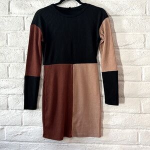 Color Block Ribbed Knit Mini Dress